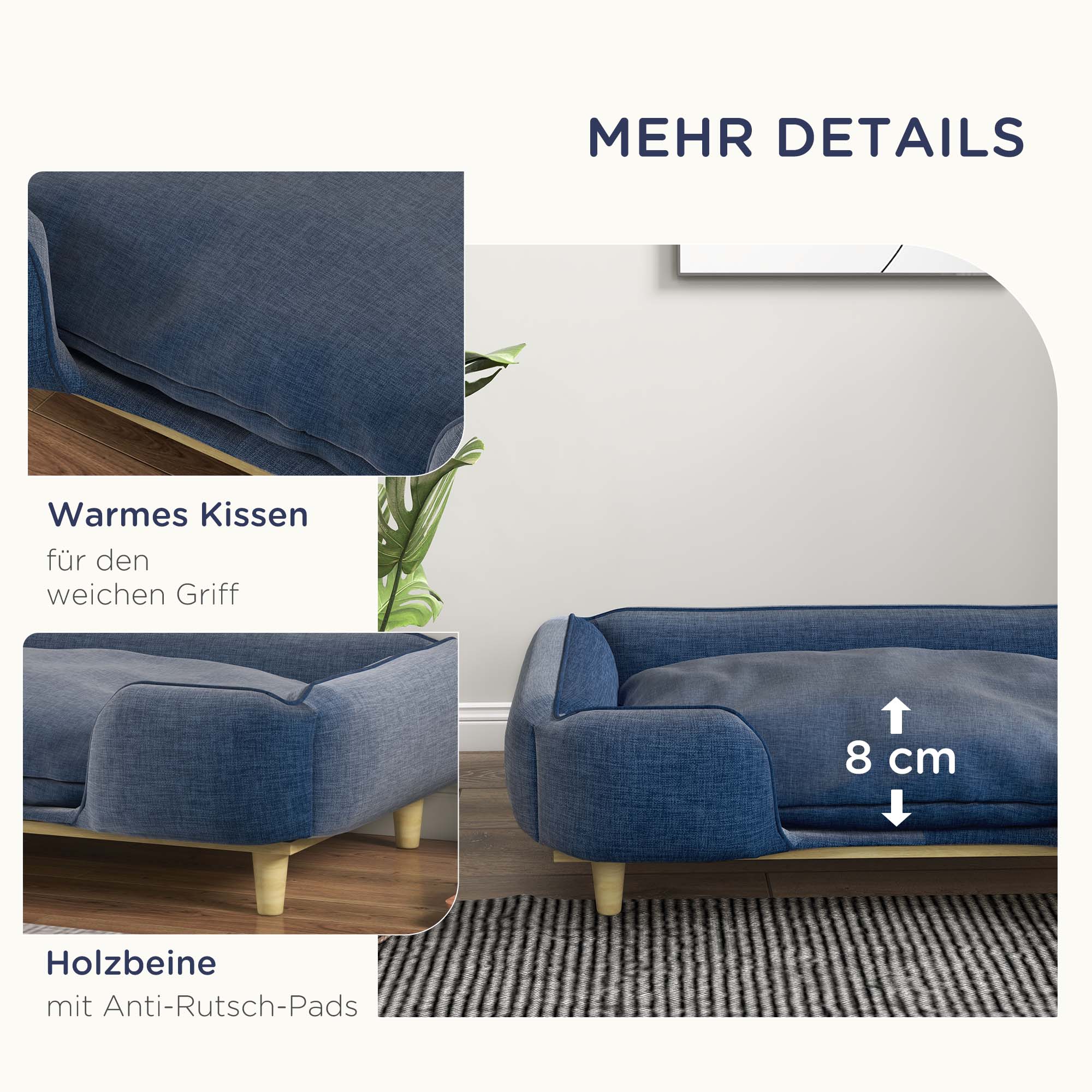 Haustiersofa mit Kissen, Hundebett mit Erhöhtem Design